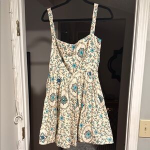 Agua Bendita Cream and Blue Sweetheart Sundress